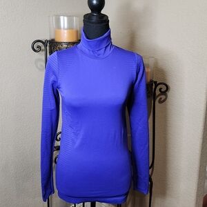 Athleta Flurry Blizzard Seamless Rib Turtleneck Noble Blue Long sleeve Shirt